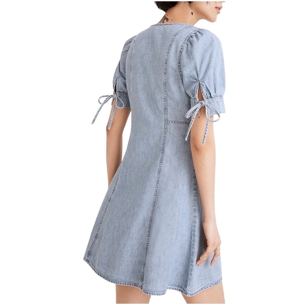 Madewell Tencel Denim Button-Front Tie-Sleeve Mini Dress Brannon Blue 2 - Picture 2 of 10
